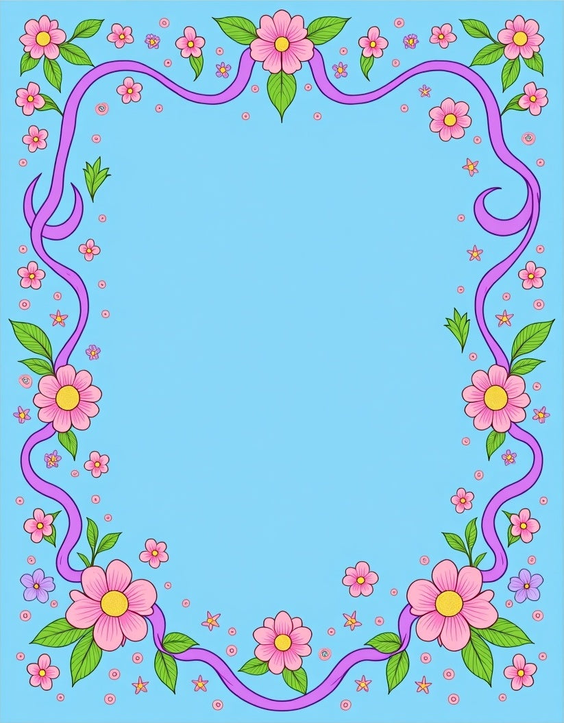 Pink flowers and purple ribbon border Rug
