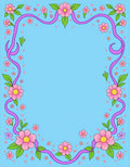 Pink flowers and purple ribbon border Rug