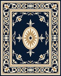 Ornate Floral Bordered Navy Rug