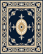 Ornate Floral Bordered Navy Rug