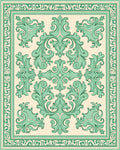 Ornate Floral Scrollwork Green Pattern Rug