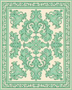 Ornate Floral Scrollwork Green Pattern Rug