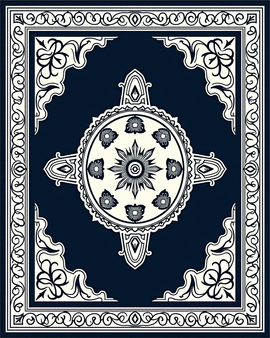 Classic Floral Medallion Square Design Rug