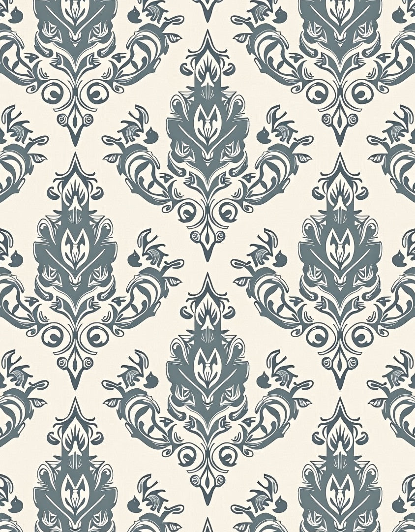 Damask Inspired Floral Scroll Pattern Rug