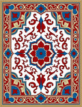 Red Blue Geometric Floral Repeating Pattern Rug