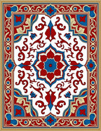 Red Blue Geometric Floral Repeating Pattern Rug
