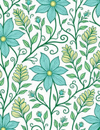 Teal Green Floral Vine Pattern Rug
