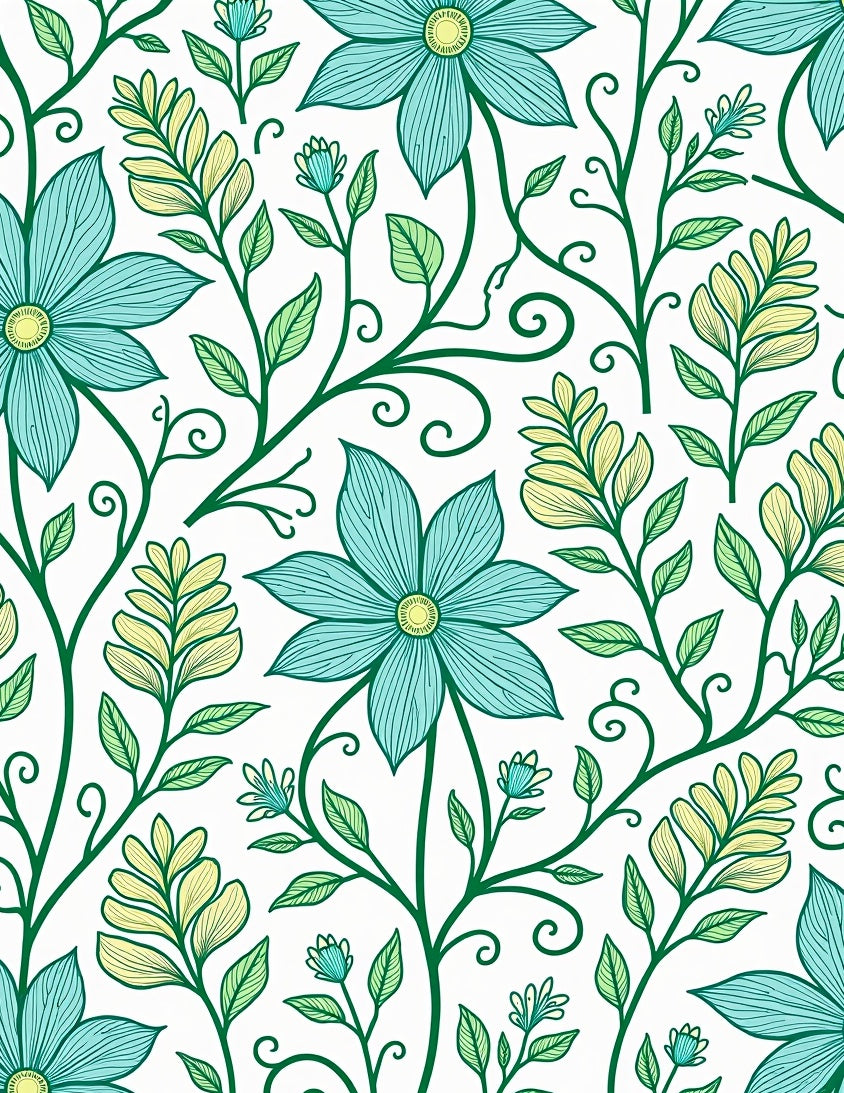 Teal Green Floral Vine Pattern Rug