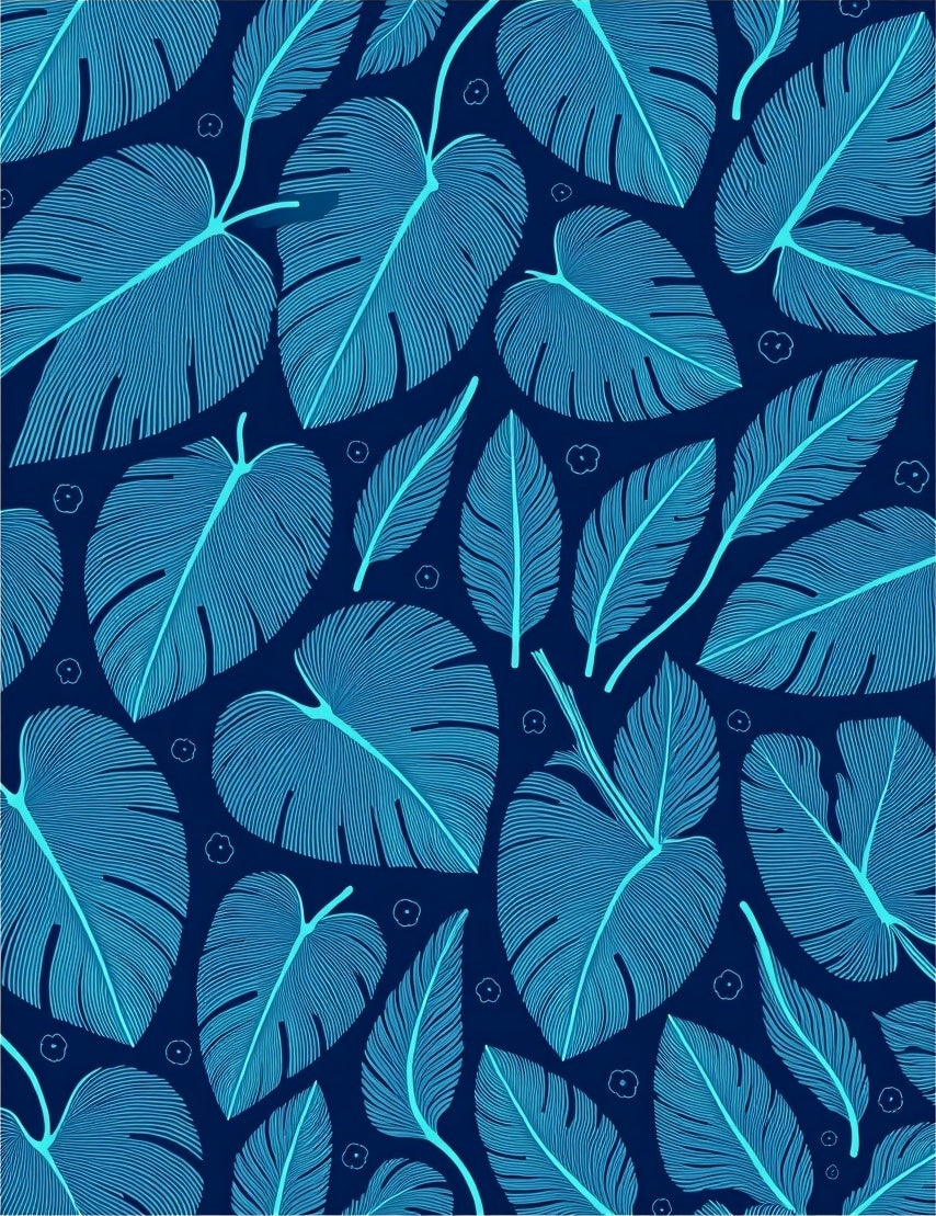 Tropical Leaf Pattern In 2 Shades Blue Rug