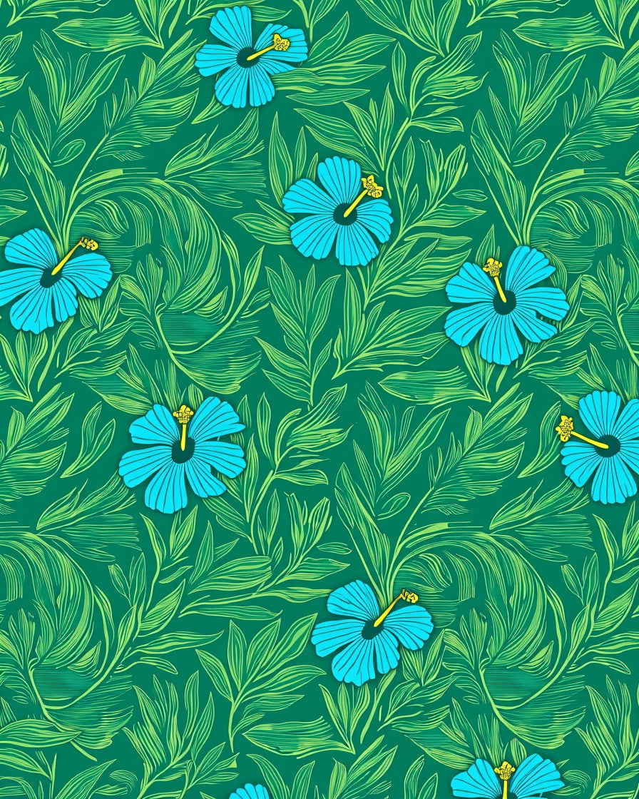 Green Tropical Hibiscus Floral Pattern Rug