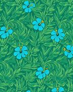Green Tropical Hibiscus Floral Pattern Rug