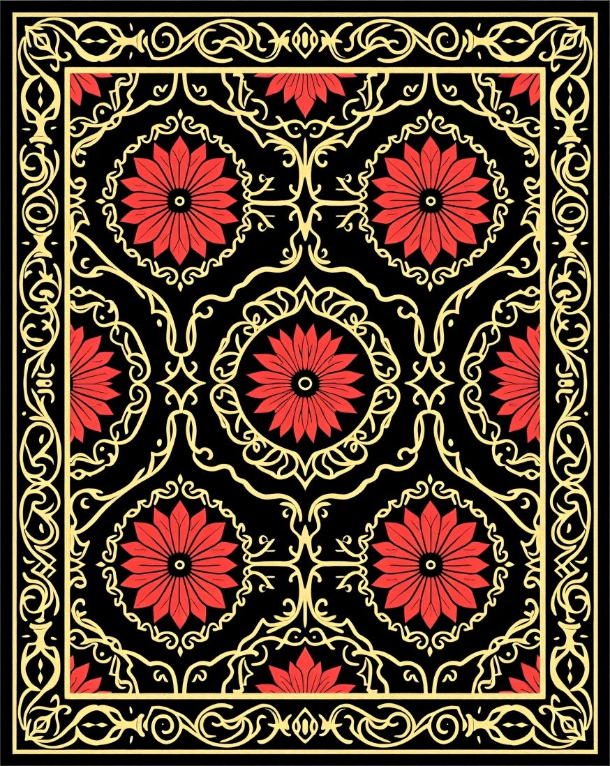 Crimson Floral Medallion Vintage Border Rug