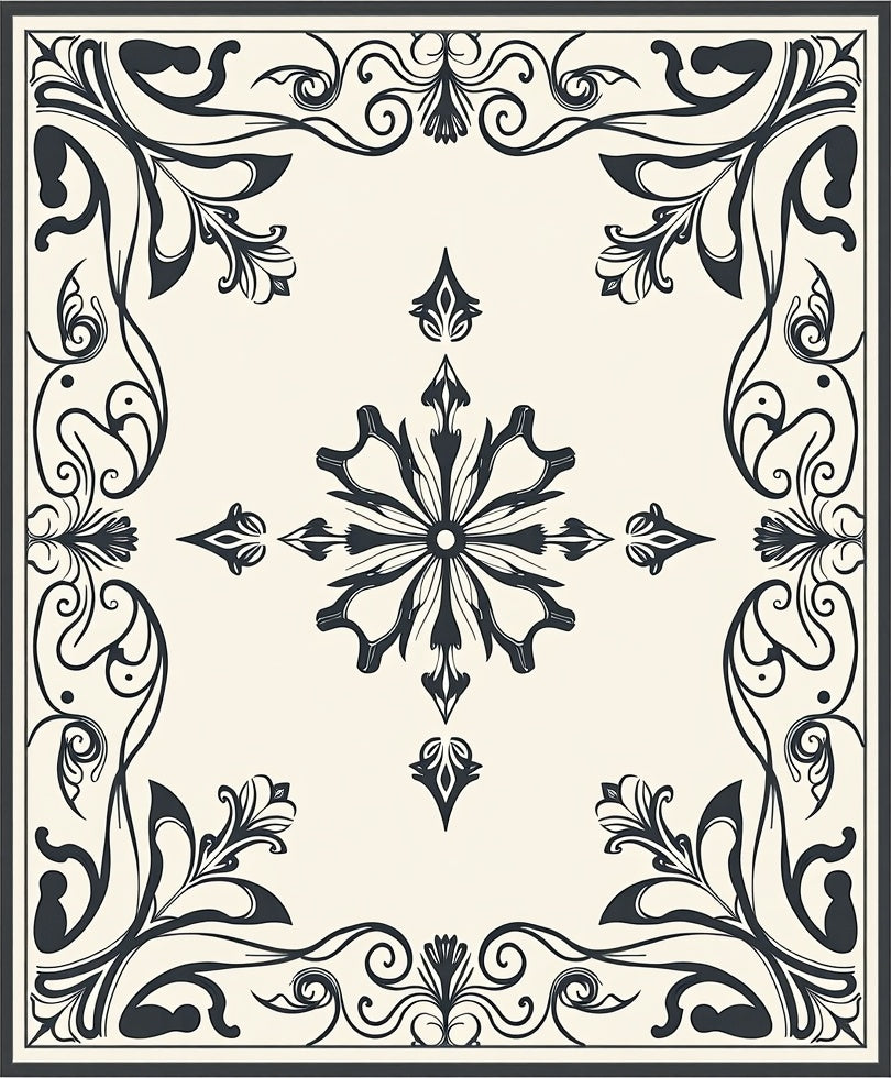 Ornate Floral Scrollwork Motif Rug