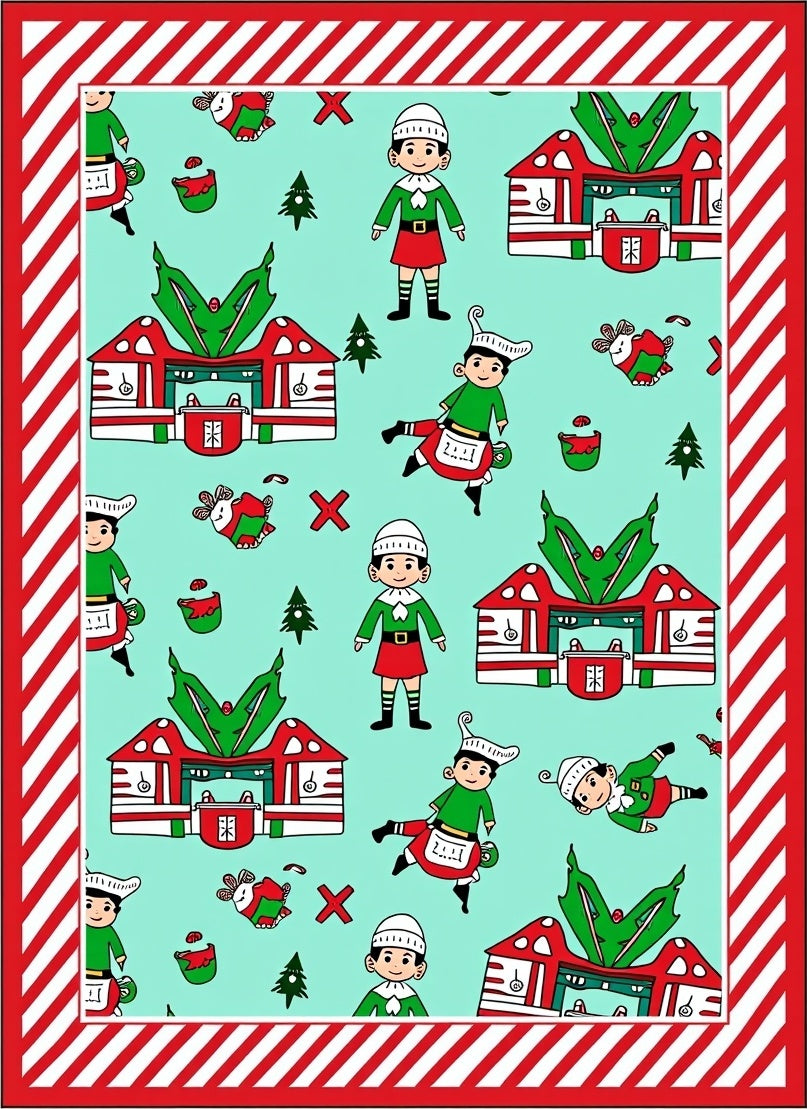 Festive Elf Holiday Scene Rug