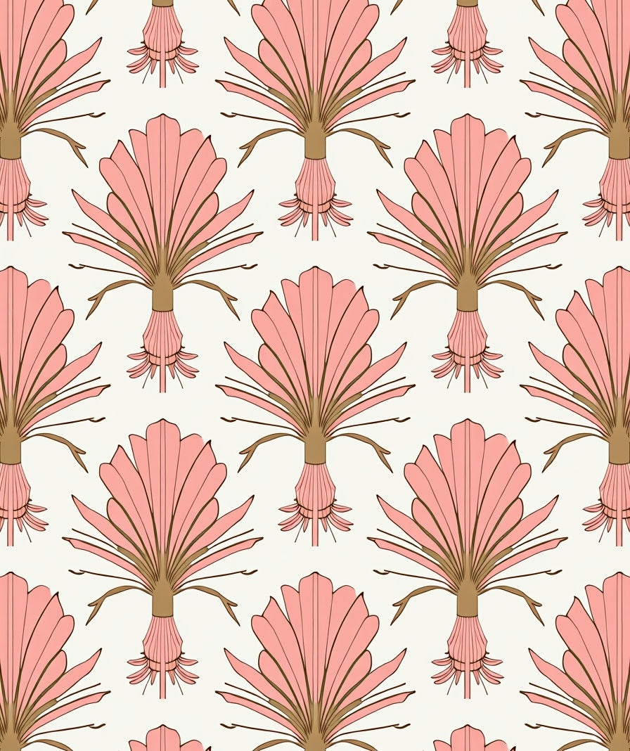 Pink Palm Frond Pattern Design Rug
