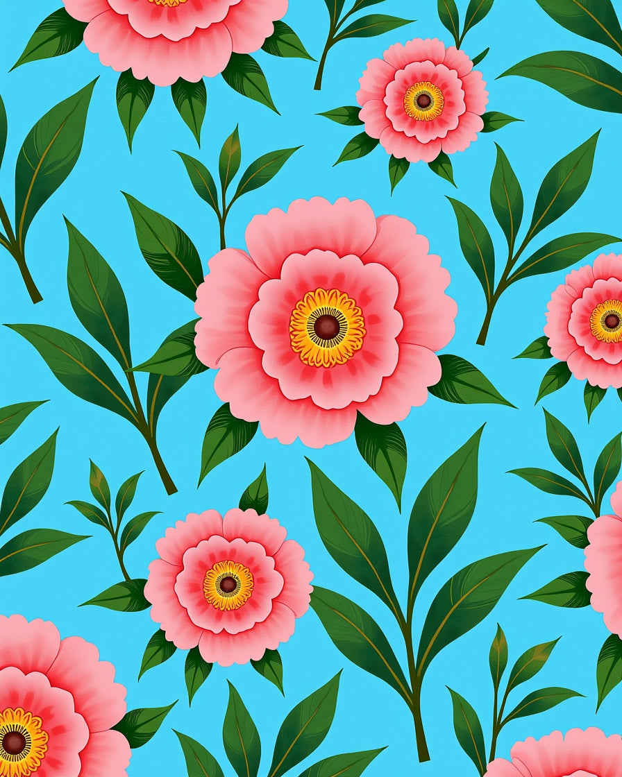 Pink Peony Garden With Green Leaves Rug