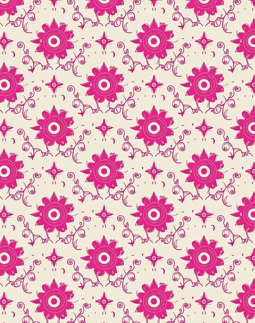 Bright Pink Floral Vine Pattern Rug