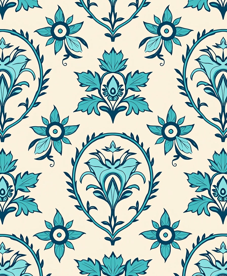 Teal Floral Medallion Pattern Rug
