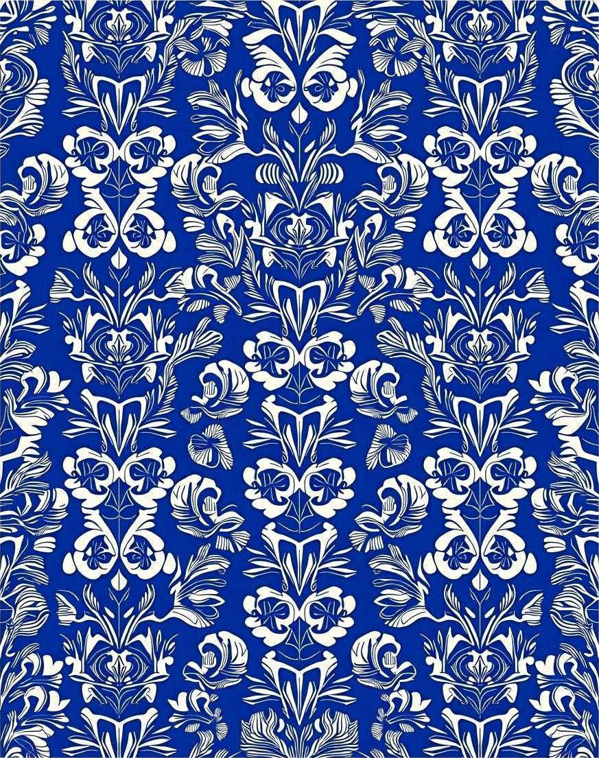 Blue White Classic Floral Damask Rug