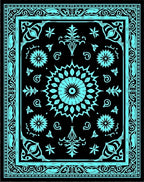 Cyan Floral Mandala Pattern Rug