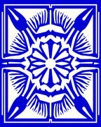 Bold Blue White Radial Pattern Rug
