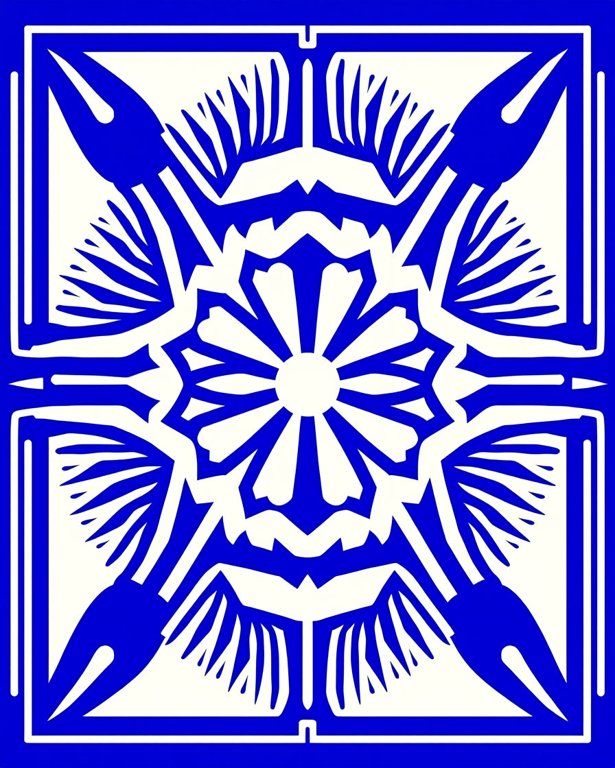 Bold Blue White Radial Pattern Rug