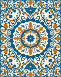 Blue Orange Floral Medallion Rug