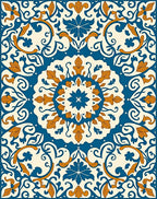 Blue Orange Floral Medallion Rug
