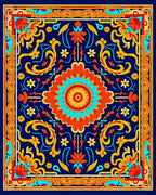 Vibrant Floral Scrollwork Mandala Rug