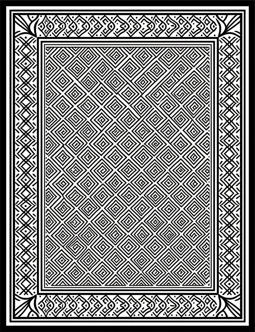 Classic Black White Geometric Tile Rug