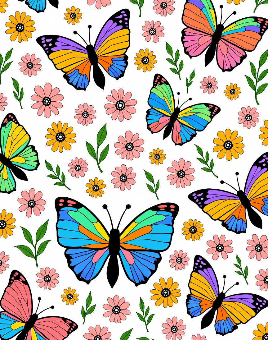 Whimsical Butterflies And Flowers Pattern Rug