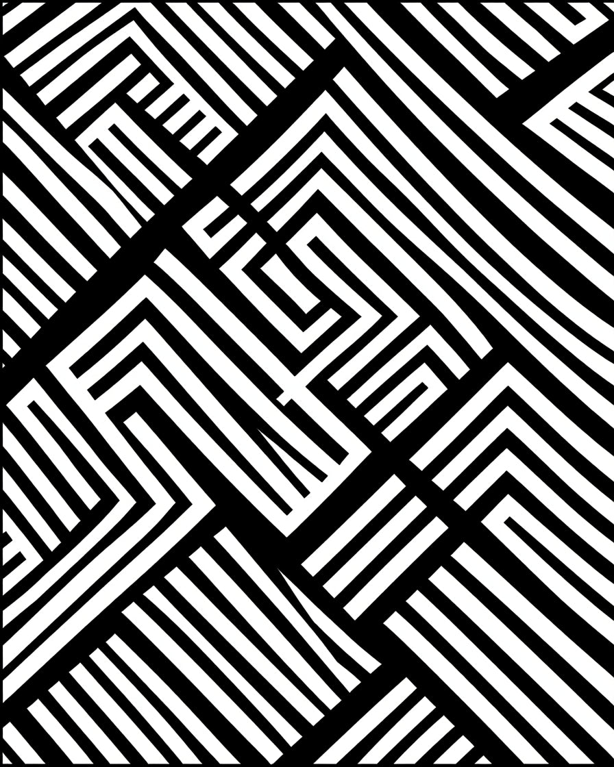 Sharp Black White Geometric Lines Rug