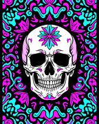 Skull With Vibrant Floral Border Rug