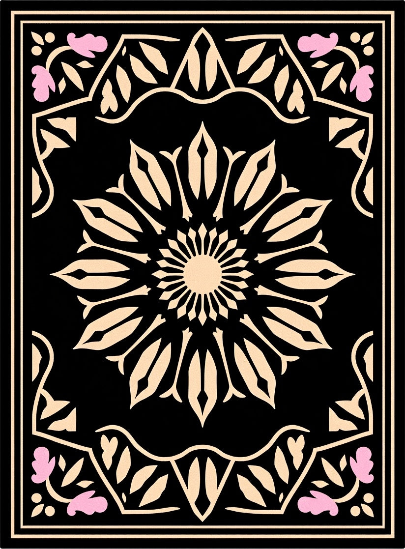 Floral Mandala Black And Blush Rug
