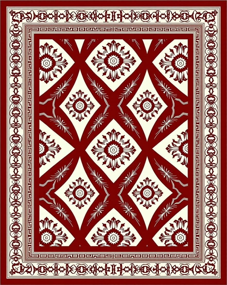 Classic Floral Damask Bordered Rug