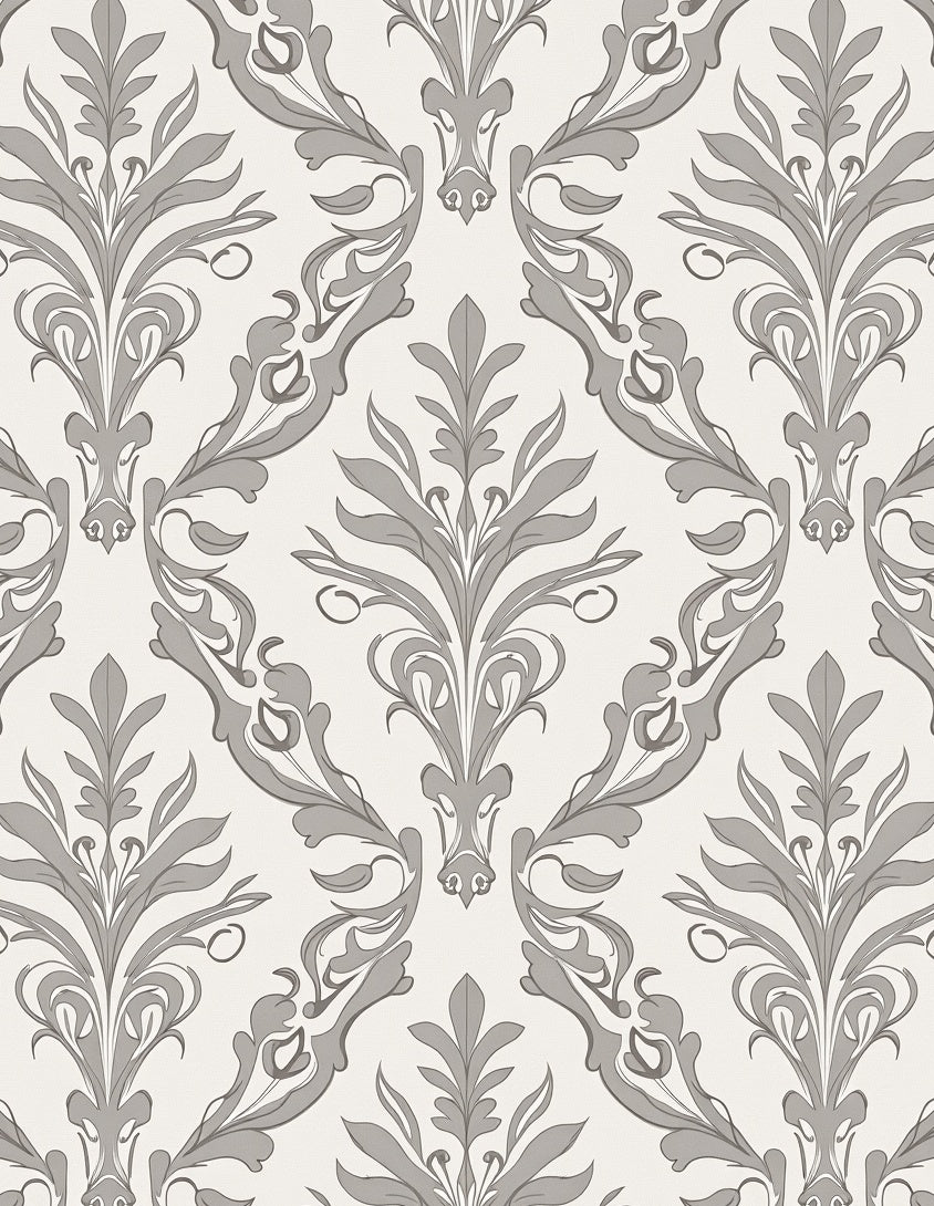 Elegant Gray Floral Damask Pattern Rug