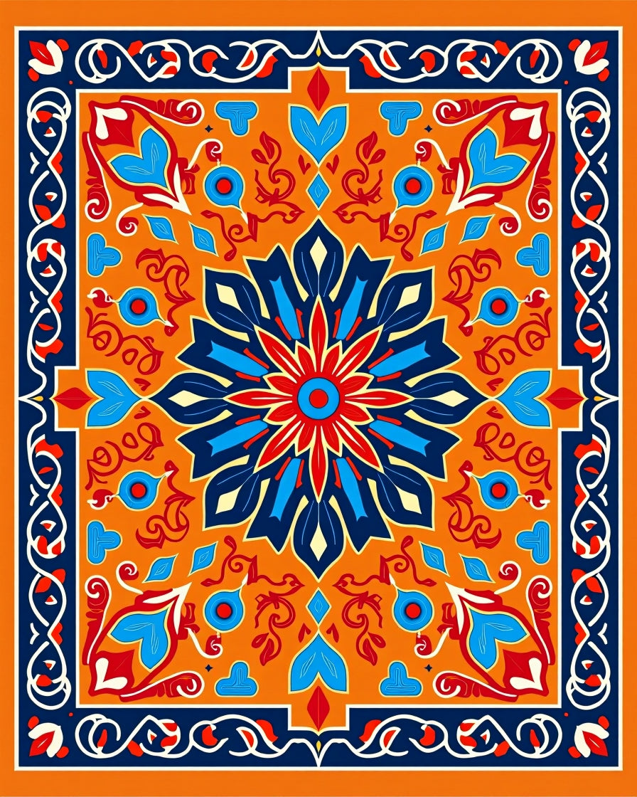 Intricate Geometric Floral Medallion Design Rug
