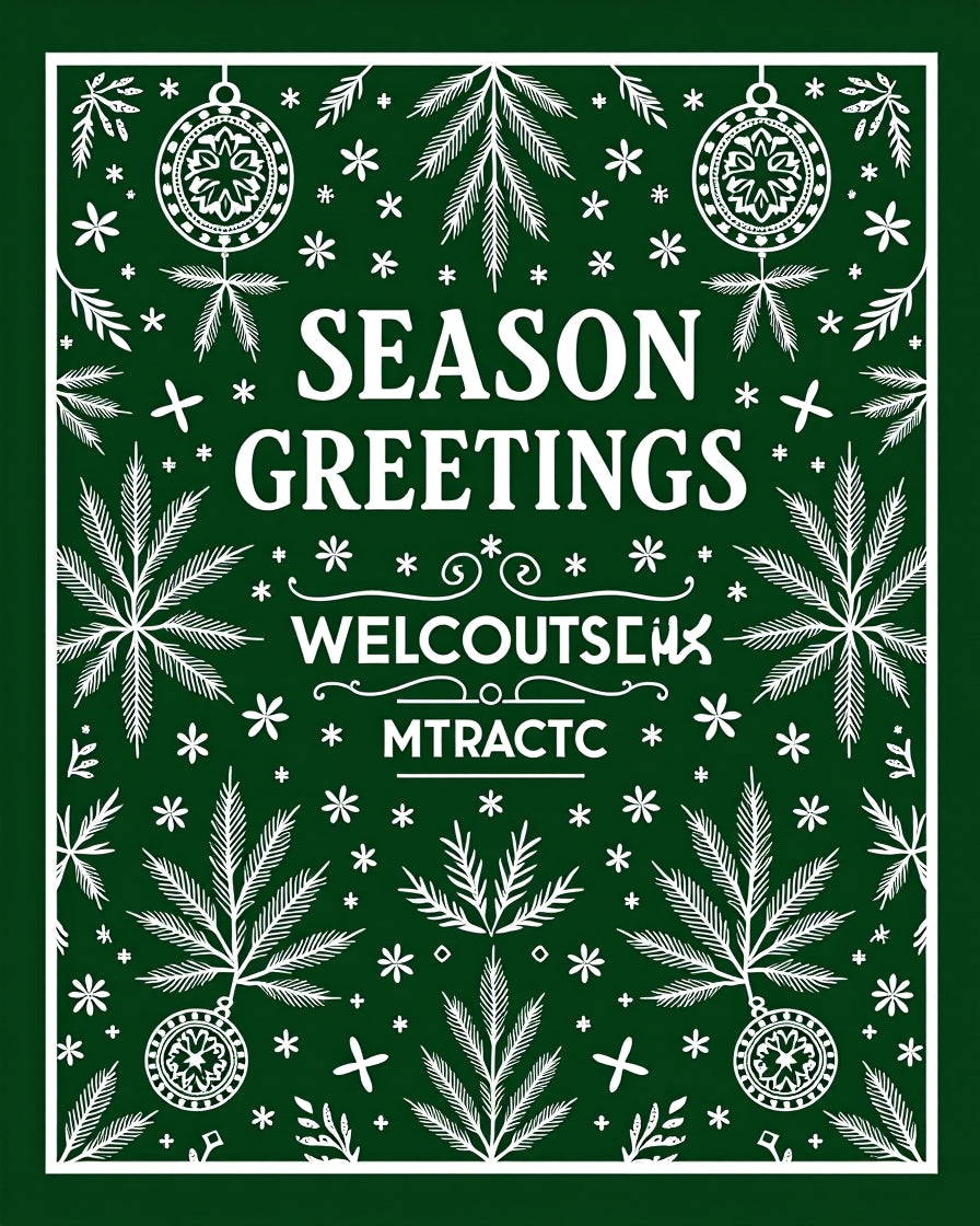 Green White Festive Foliage Ornaments Rug