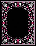 Elegant Black Pink Floral Scroll Framework Rug