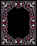 Elegant Black Pink Floral Scroll Framework Rug