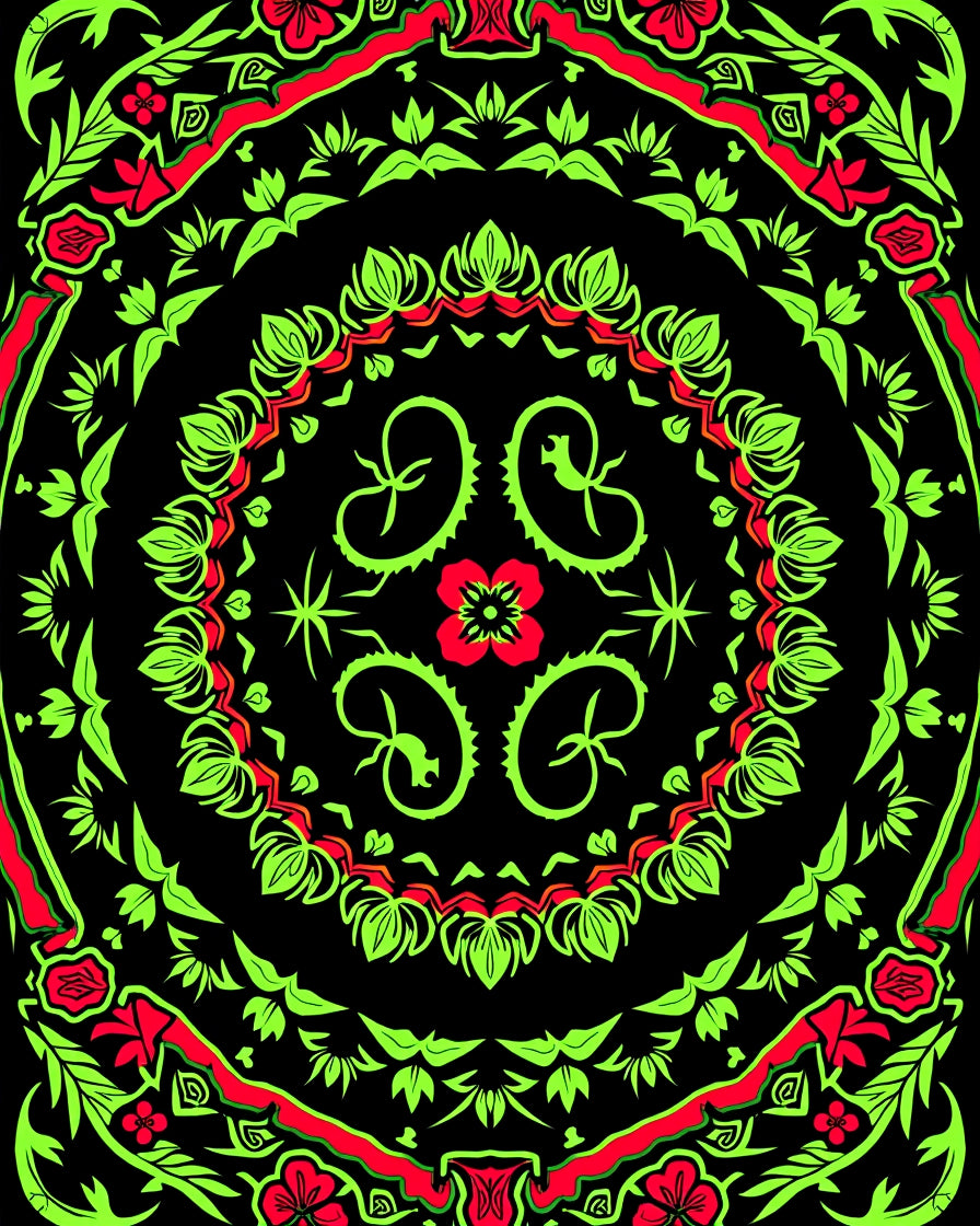 Vibrant Floral Kaleidoscope Art Rug