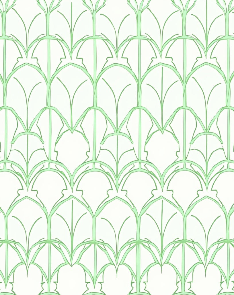 Green Art Deco Fan Motif Rug