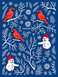 Crimson Cardinals Snowman Winter Branches Rug