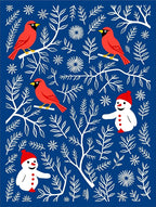 Crimson Cardinals Snowman Winter Branches Rug