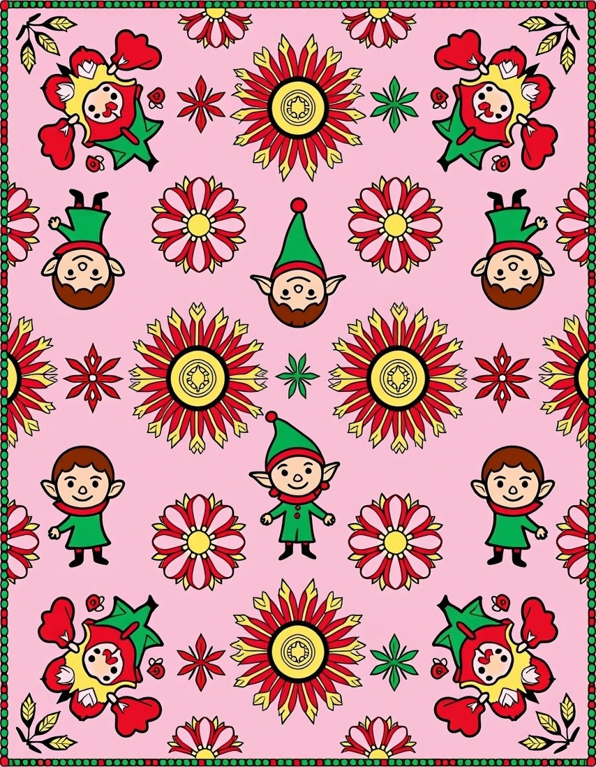 Whimsical Pink Elf Floral Collage Rug