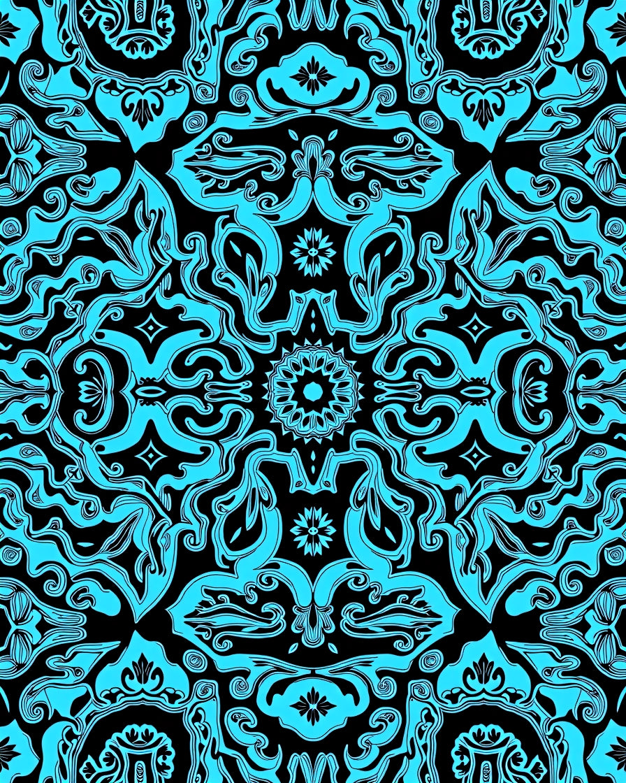 Cyan Ornate Floral Mandala Pattern Rug