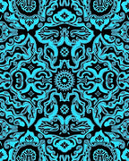 Cyan Ornate Floral Mandala Pattern Rug
