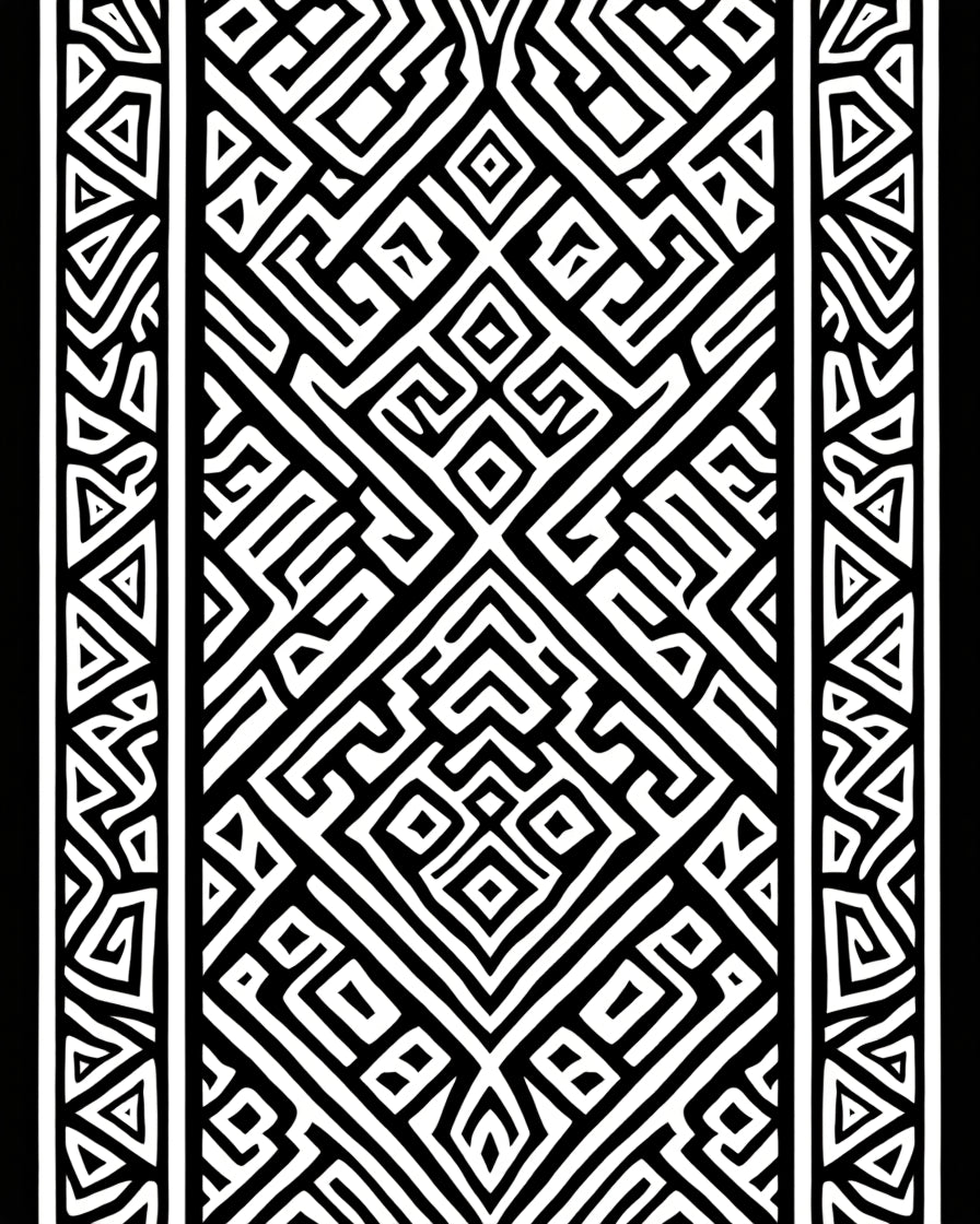 Bold Black White Geometric Maze Design Rug