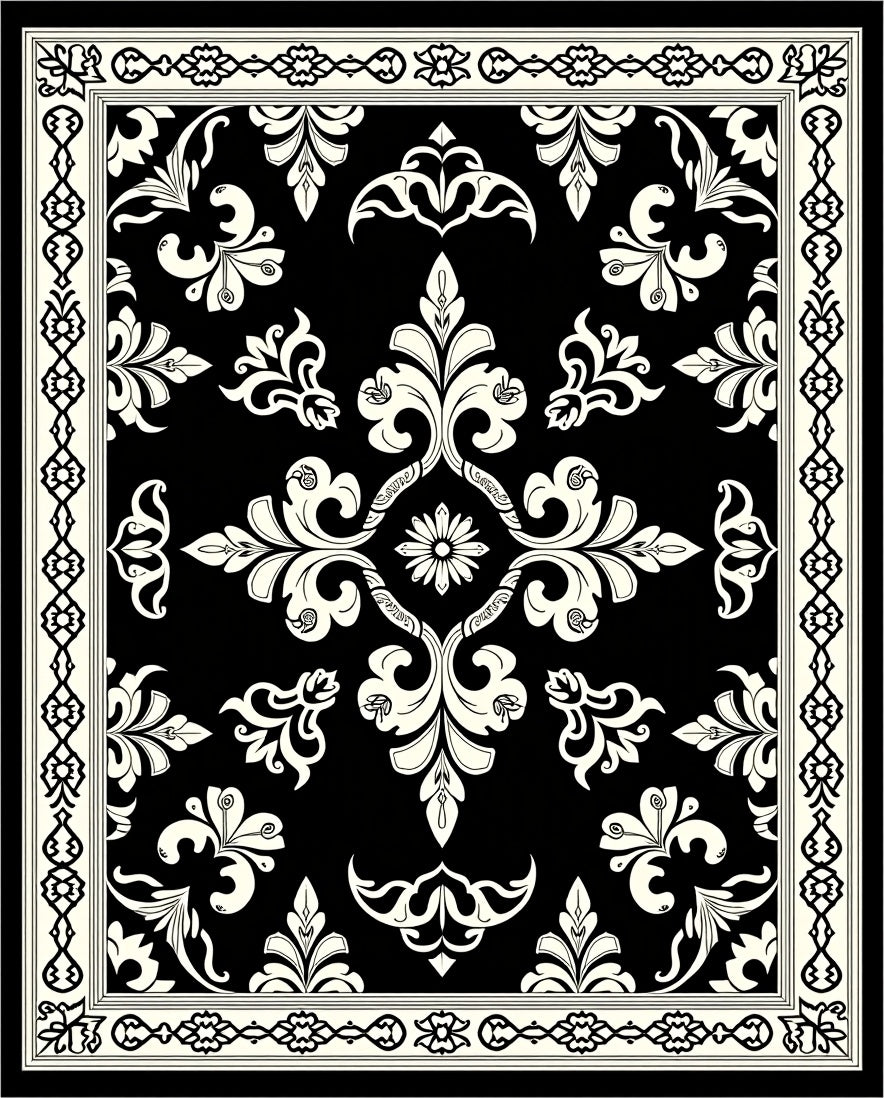 Classic Floral Scrollwork Pattern Design Rug