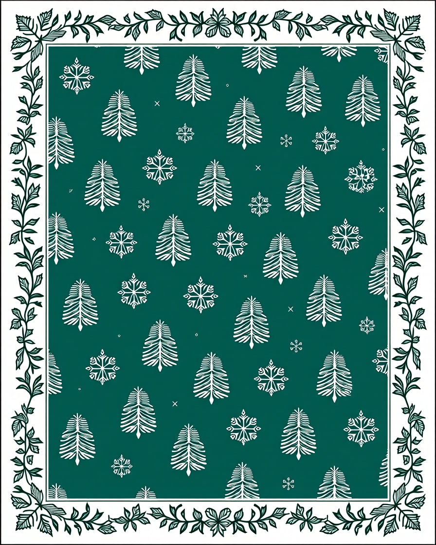 Emerald Green Winter Forest Snowflake Rug